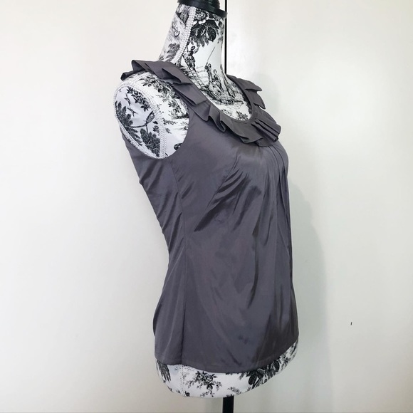 CUE Metallic Frill Tank Top Steel Grey Sleeveless Scoop Neck Ruffle Pleat Size 6 - Picture 6 of 15